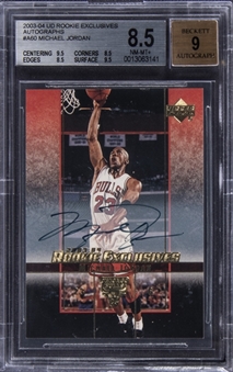 2003/04 Upper Deck "Rookie Exclusives Autographs" #A60 Michael Jordan Signed Card - BGS NM-MT+ 8.5/BGS 9